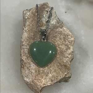 Polished Green Aventurine Heart Pendant Necklace